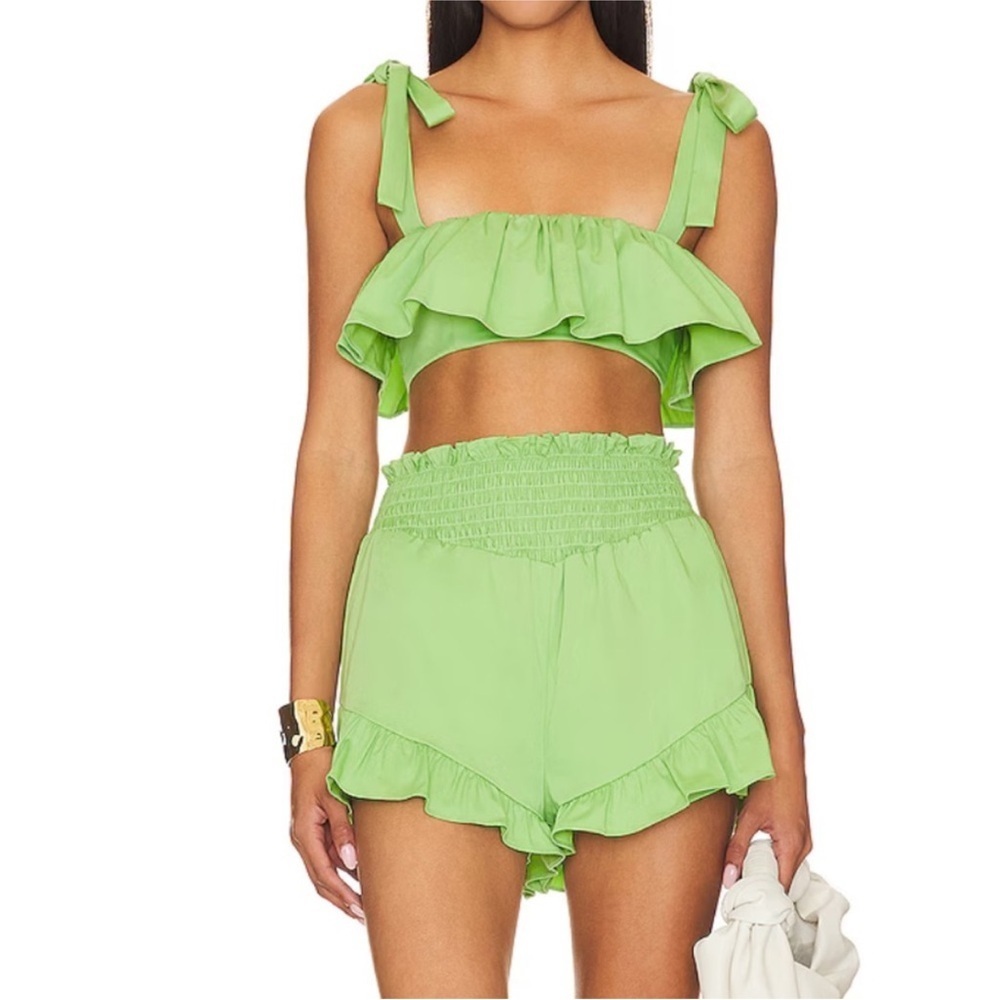 NWT! Camila Coelho Green “Brittany”Ruffle High Waist Shorts Size Medium - Picture 2 of 9